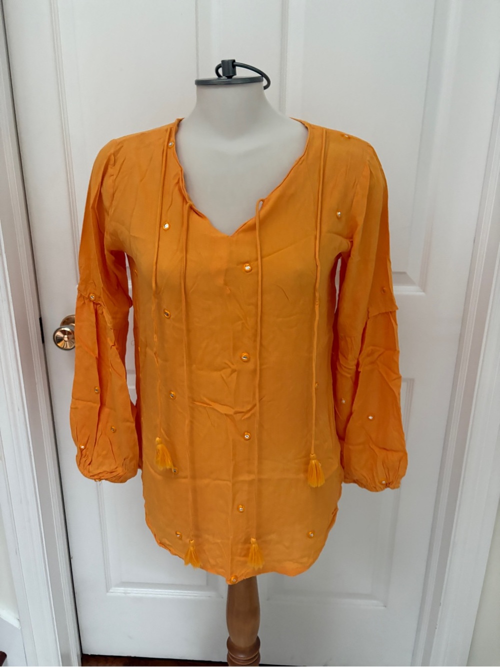 Orange Tassel Peasant Blouse - Women's Top
